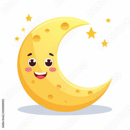 Cute Cartoon Crescent Moon with Stars