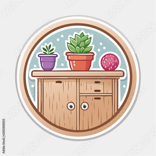 Cute Cartoon Cabinet with Potted Succulents and Decorative Ball