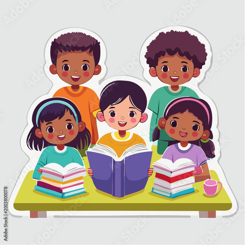Diverse Children Reading Books Together