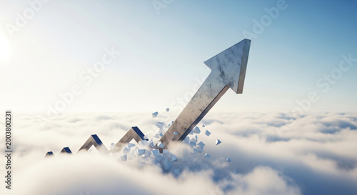 Success arrow breaking through clouds for business growth concept
