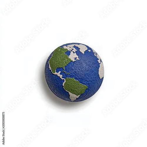 Miniature Earth Model Detailed Blue and Green Textured Globe on White