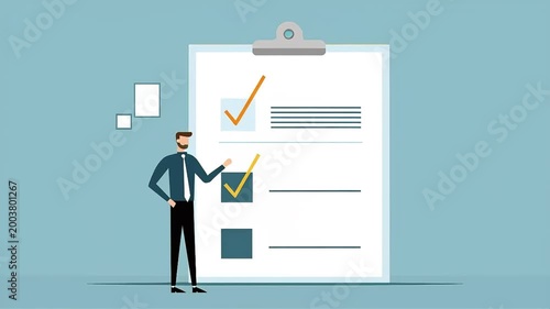 Man standing next to a large clipboard with checkboxes