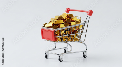 Miniature shopping cart filled with gold bullion bars