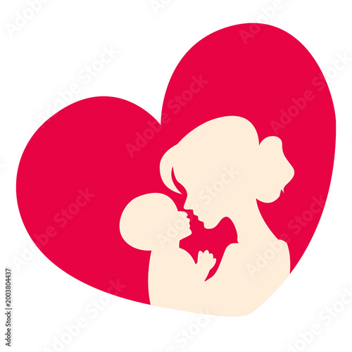 Canvastavla Mother and baby heart love Mothers Day silhouette sticker
