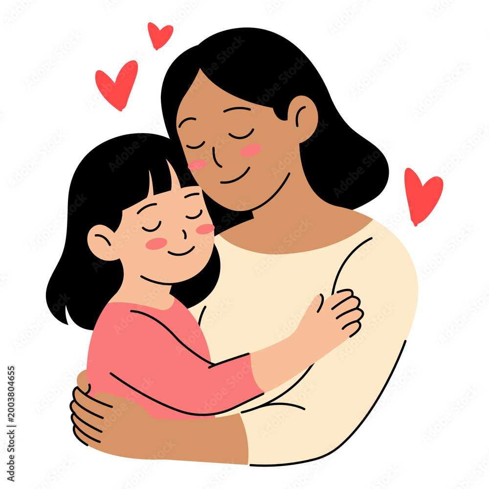 Obraz premium Happy mother and daughter hugging Mothers Day sticker