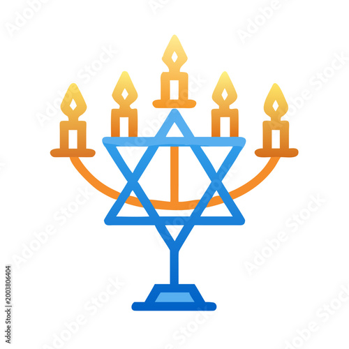 Hanukkah menorah icon in flat design blue and gold holiday symbol