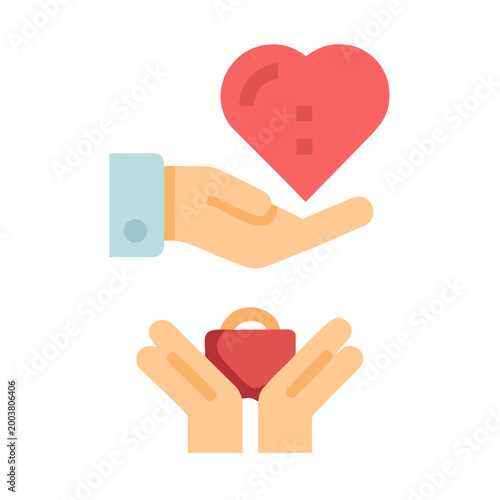 Caring hands holding heart in flat design on abstract background