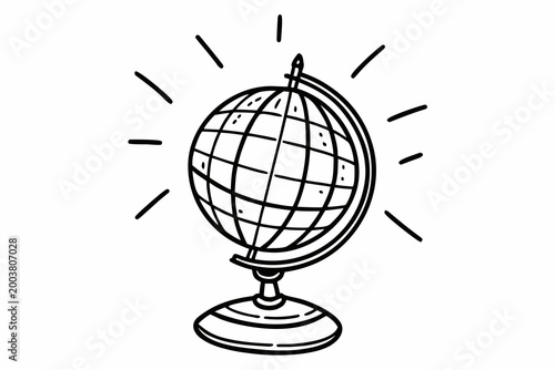 Simple hand drawn vector illustration of a desk globe featuring black lines on a clean white background for educational design