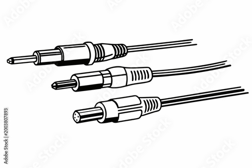 This vector graphic illustration presents a collection of three common audio and video cable connectors, essential for modern electronic device connectivity and multimedia setups.
