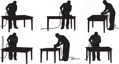 Photos Black Solid Furniture Restorer Orbital Sander Role Silhouettes Set of Six on Whi