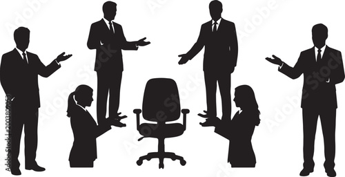 Photos Black Solid HR Managers Gesturing Chair Silhouettes Set of Six on White Backgrou