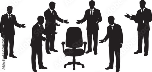 Photography Black Solid HR Managers Gesturing Chair Silhouettes Set of Six on White Backgrou