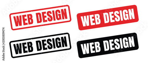 Four web design rubber stamp seals in red and black on transparent background high quality professional detailed modern elegant stylish clean crisp vibrant colorful