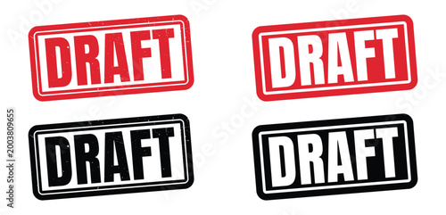 Draft stamp in red and black four variations on transparent background high quality professional detailed modern elegant stylish clean crisp vibrant colorful digital creative
