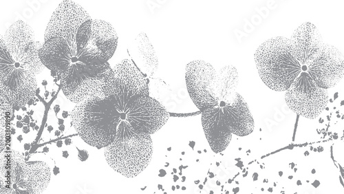 Foto Grungy floral print for textile and fabric design Vintage flower pattern with ro