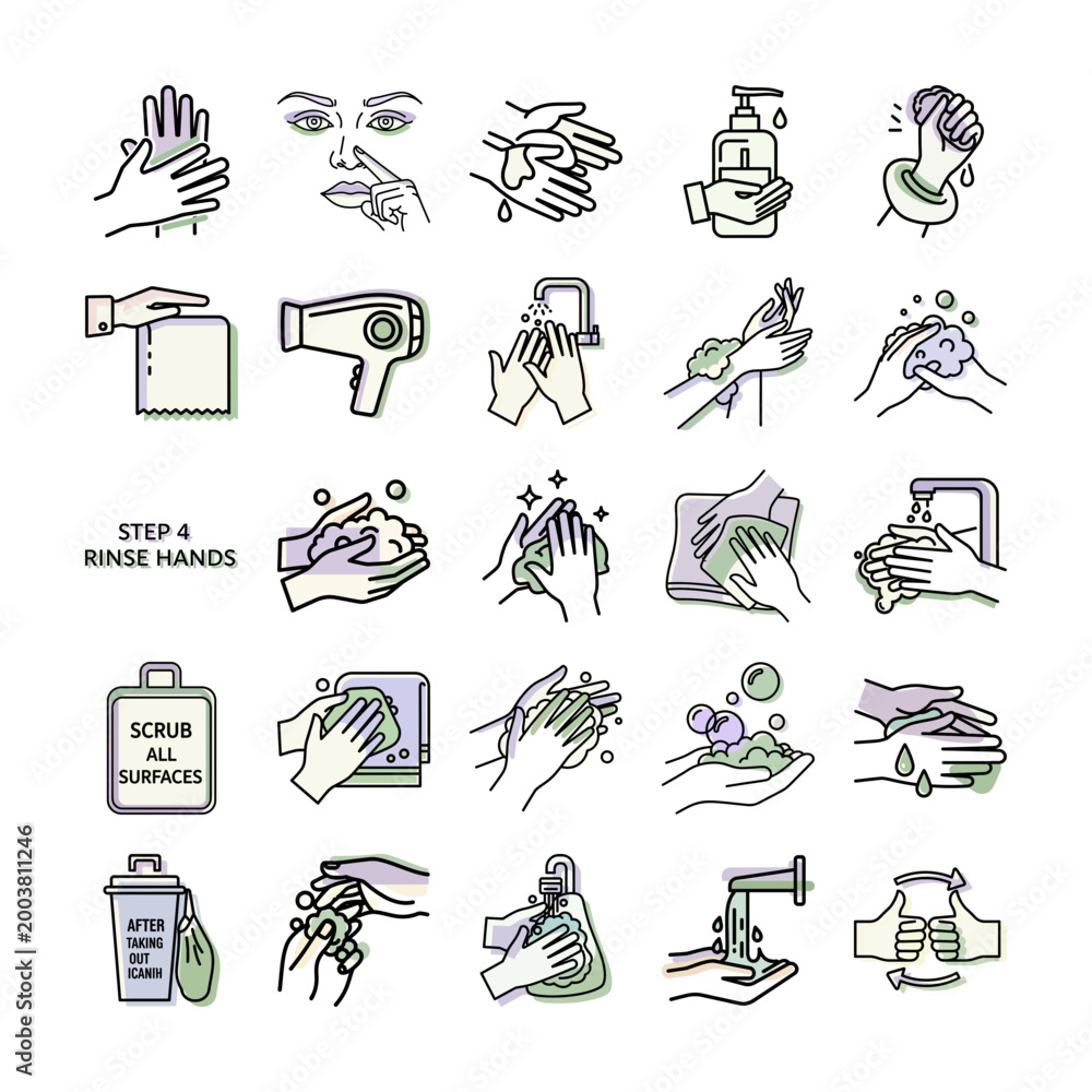 Fototapeta premium Hand Washing Steps Vector Illustration or Hand Hygiene Guide Icon Design