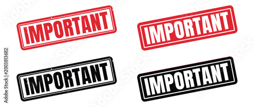 Important stamp labels in red and black rectangular shapes on transparent background high quality professional detailed modern elegant stylish clean crisp vibrant colorful digital