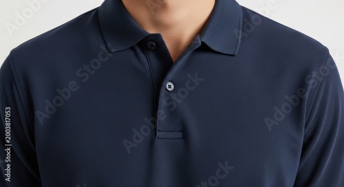 Serene Close Up of Navy Blue Polo Shirt Uniform Texture on Man Chest