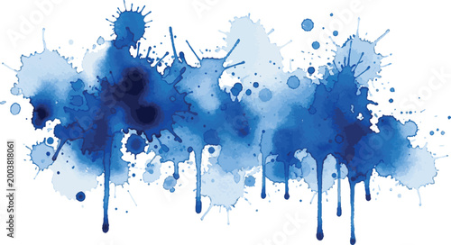 Blue watercolor paint splatter and drip artistic texture background with hand drawn, artistic expres