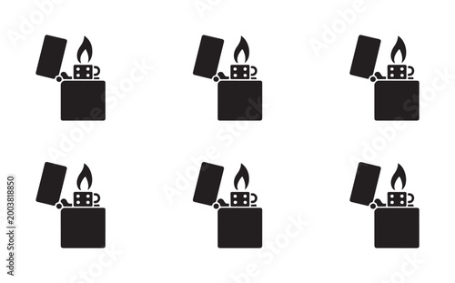 Lighter icons with hole patterns set black and white flat simple illustration for smoking accessories design.