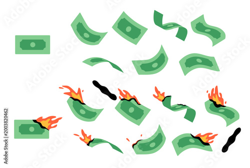 burning banknotes representing inflation and financial loss