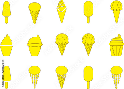 Yellow Minimalist Ice Cream and Frozen Dessert Silhouette Icon Collection