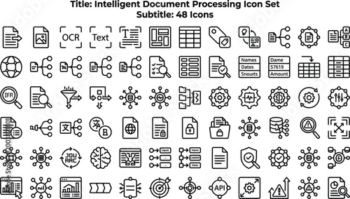Konstfotografi Intelligent Document Processing Icon Set Featuring OCR, Data Extraction, Classif