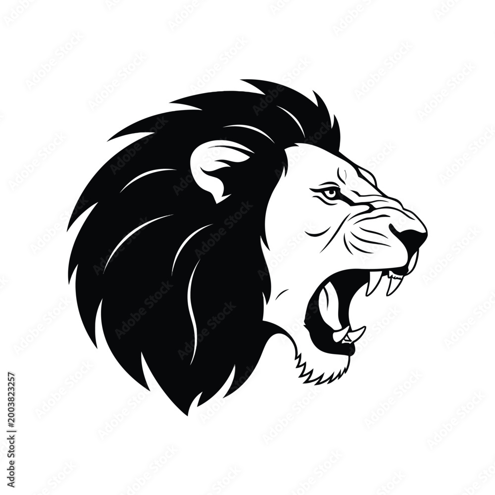 Obraz premium Fierce Lion Head Illustration with Open Mouth and Sharp Teeth