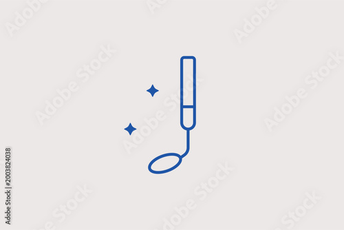 Dental mirror line icon for oral examinations and identifying hidden cavities. Clinical vector illustration for dentist website headers and medical checkup brochures.