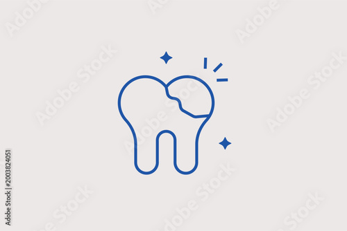 Broken tooth line icon for identifying dental trauma and emergency repair services. Urgent vector illustration for emergency dentistry apps and tooth restoration service catalogs.