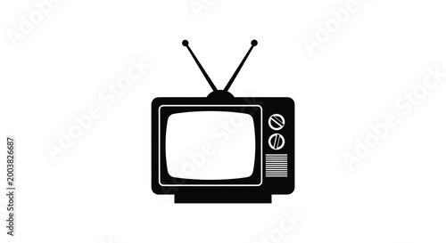 retro television silhouette with antenna and dials high quality professional detailed