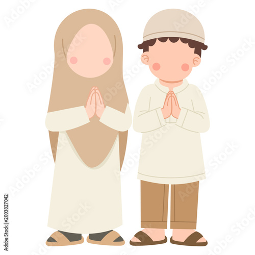 Cute Muslim Kid Greeting Gesture Illustration for Eid al-Adha