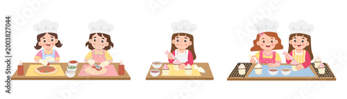 Illustration of a set of children's cooking activities