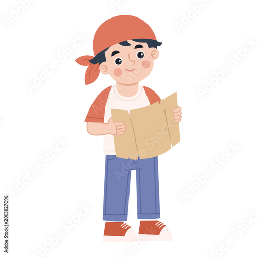 Fotografija Boy Holding Treasure Map Cartoon Illustration