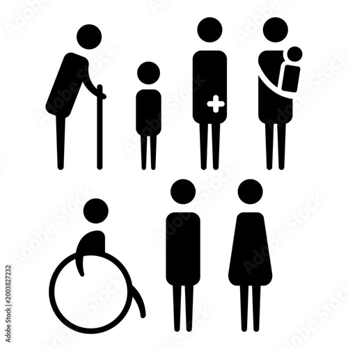 さまざまな人物のシンプルなピクトグラムのベクターイラスト