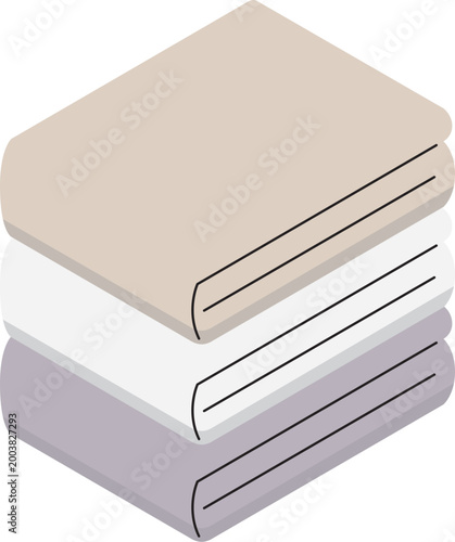 ナチュラルカラーの積み重なった3枚のタオル（主線なし）