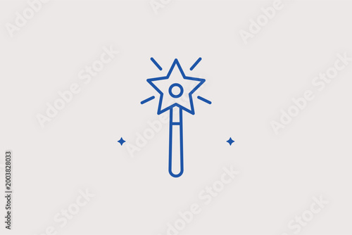 Star magic wand line icon for fairy tale themes and children's fantasy games. Enchanting vector illustration for toy store branding and bedtime story mobile applications.