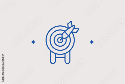 Archery target with arrow line icon for fairground games and precision sport activities. Competitive vector illustration for outdoor recreation blogs and goal-oriented business presentation slides.