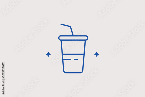 Soft drink cup with straw line icon for cinema refreshments and fast food beverages. Refreshing vector illustration for amusement park kiosk menus and summer festival food guides.
