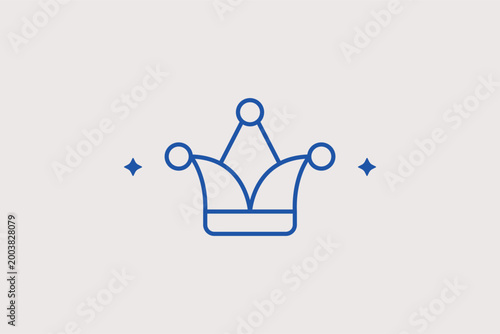 Jester hat line icon for carnival festivals and medieval themed entertainment. Playful vector illustration for comedy club branding and masquerade ball promotional materials.
