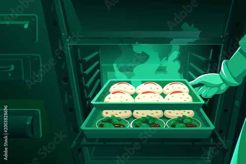 Bao Bun Steamer Scene With Chef Placing Steamer
