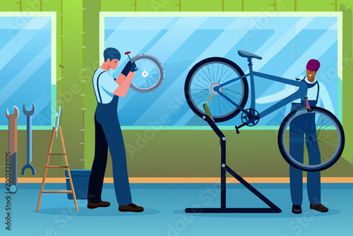 Bicycle Repair And Tune up Scene With Bike Mecha