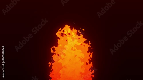 2D stylized fire animation burning with vibrant orange and yellow flames against a dark background for game design and motion graphics projects