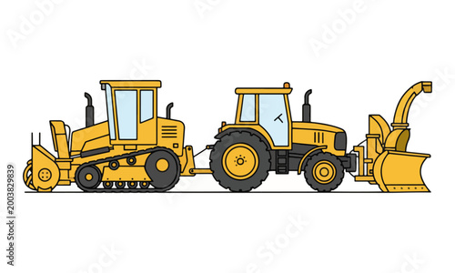 Yellow Heavy Machinery Tractor and Bulldozer Illustration