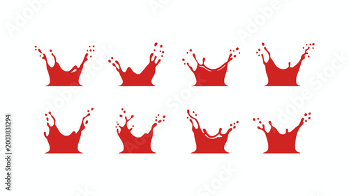 Red Liquid Splash and Drip Icon Set on White Background