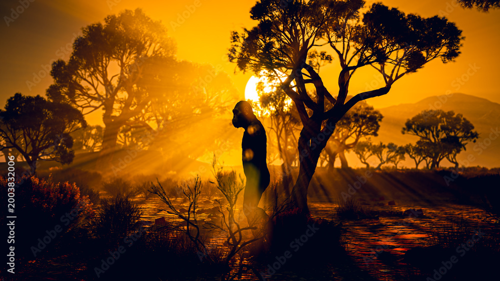 Matrica Human Evolution: CGI Orrorin Nomadic Life in Prehistoric Wilderness