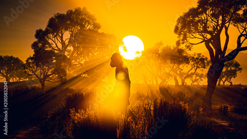 Tableau sur toile Ancient Hominid Orrorin Tugenensis in African Savanna - CGI Human Evolution