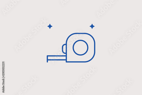 Tape measure line icon for precise dimensional checks and architectural planning. Technical vector illustration for carpentry manuals and furniture assembly instruction guides.