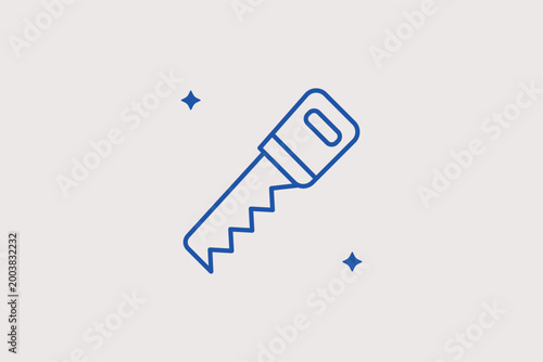 Hand saw line icon for wood cutting and manual carpentry work. Traditional vector illustration for woodworking workshop advertisements and hardware store catalogs.
