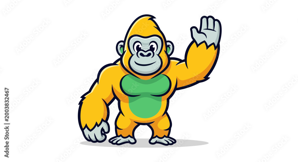 Obraz premium Cartoon Golden Gorilla Waving Hello